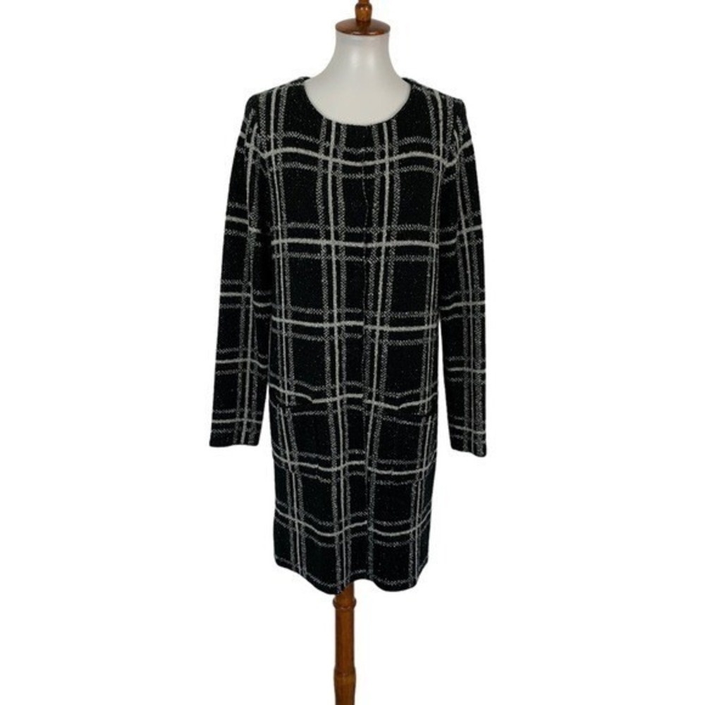 Sanctuary Medium Black White Plaid Cardigan Sweater Long Sleeve Soft Knit Snaps
